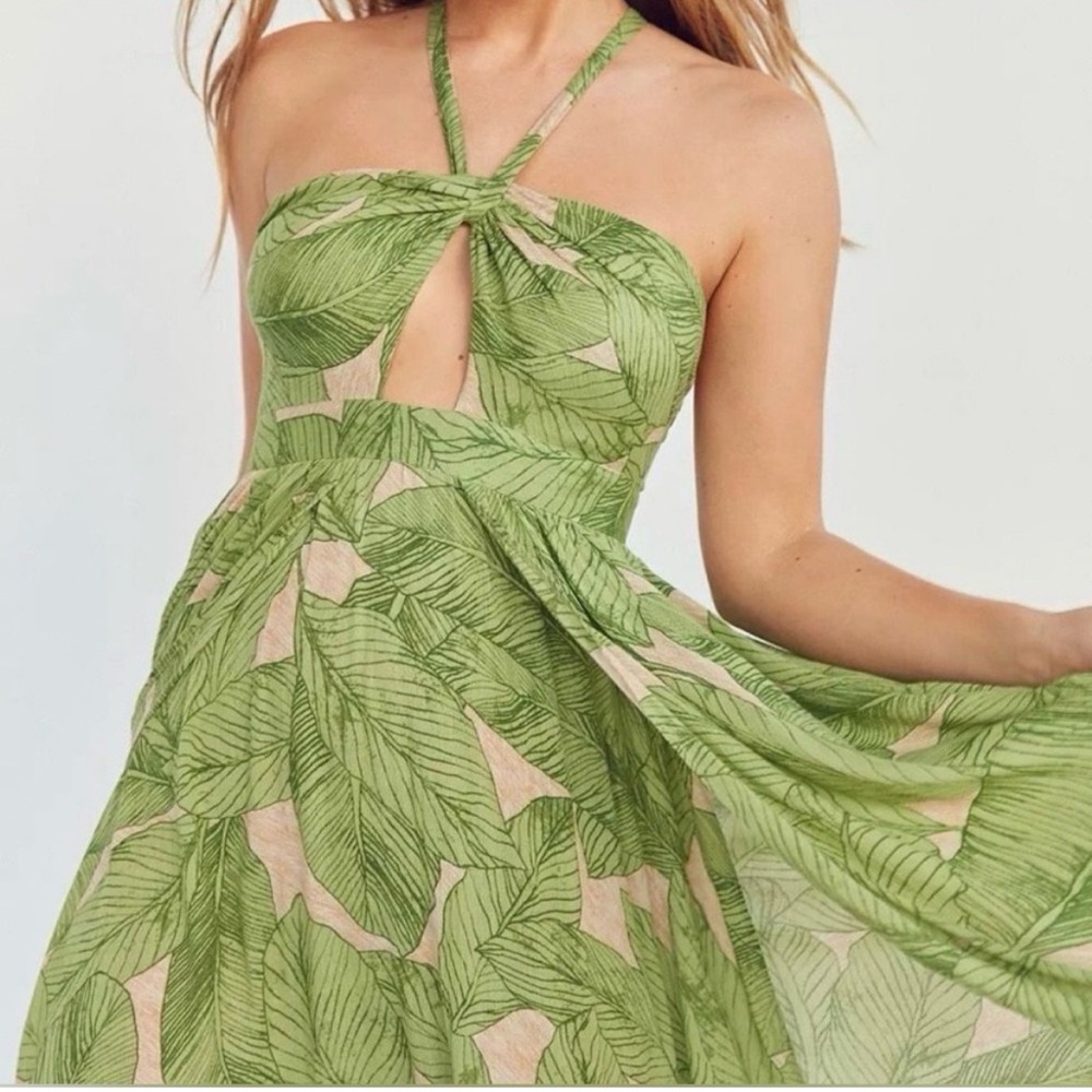 Urban Outfitters Green Leaf Maxi Dress